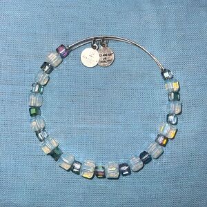 This is a blue alex and ani bracelet.